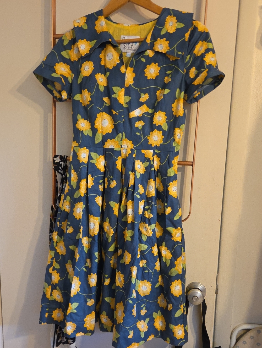 Modcloth Vintage Navy Floral Shirt Dress with Yellow Flowers